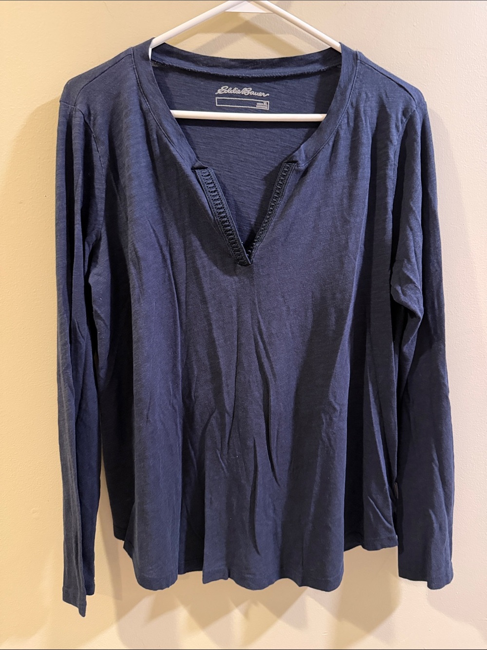 Eddie Bauer Navy Long-Sleeve Split V Notch Top
